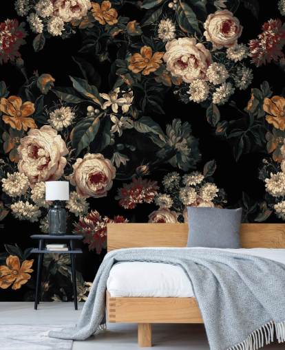 Dunkle Blumenrosen und Blumen Wallpaper