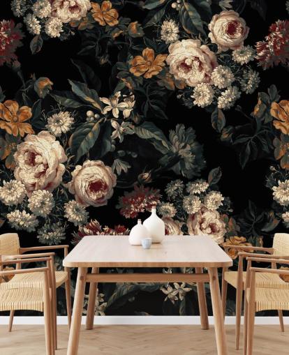 Dark floral roses and flowers wallpaper