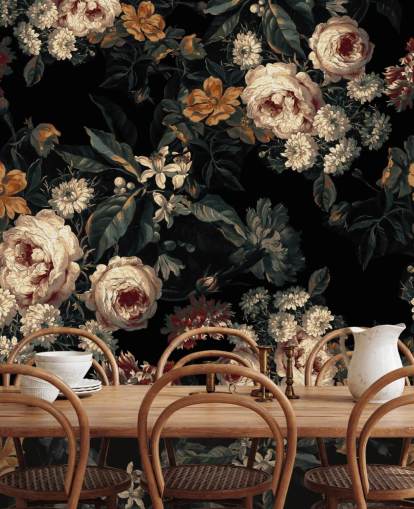 Mørke blomster roser og blomster tapet Mørke blomster roser og blomster tapet