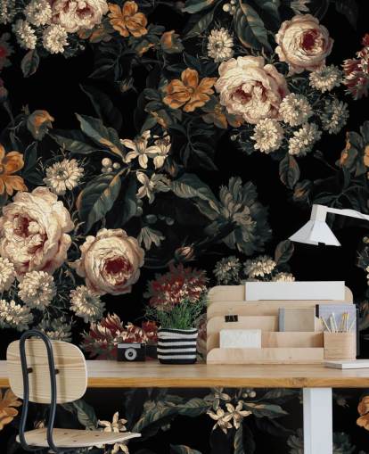 Papel de parede de rosas e flores florais escuras