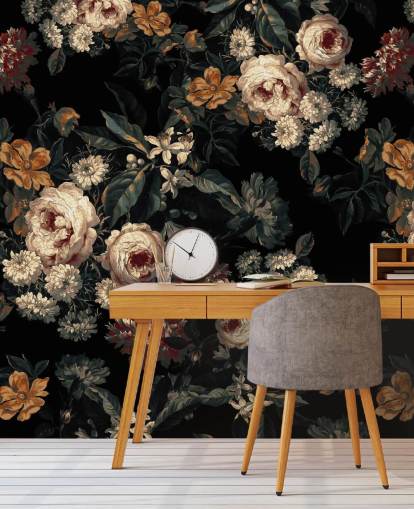 Papel pintado de rosas y flores florales oscuras