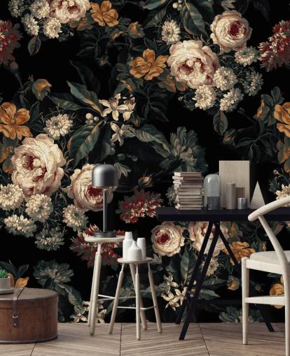 Dunkle Blumenrosen und Blumen Wallpaper