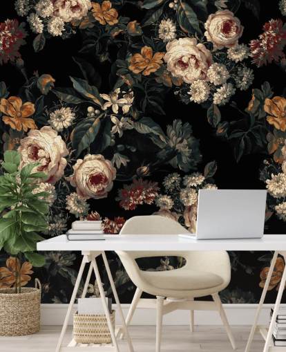 Papel pintado de rosas y flores florales oscuras