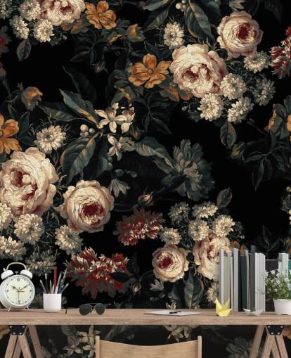 Mørke blomster roser og blomster tapet