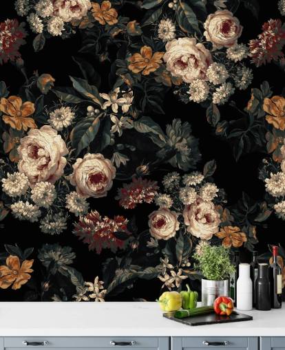 Dunkle Blumenrosen und Blumen Wallpaper