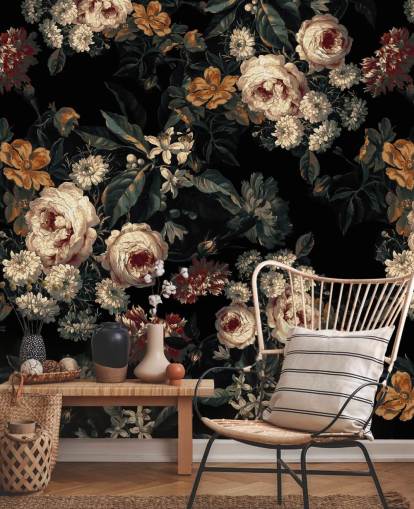 Dark floral roses and flowers wallpaper