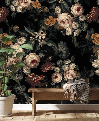 Dark floral roses and flowers wallpaper
