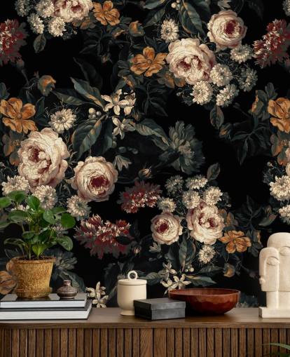 Dunkle Blumenrosen und Blumen Wallpaper