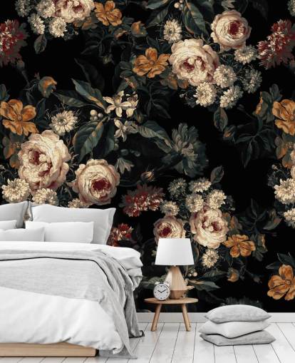 Dark floral roses and flowers wallpaper