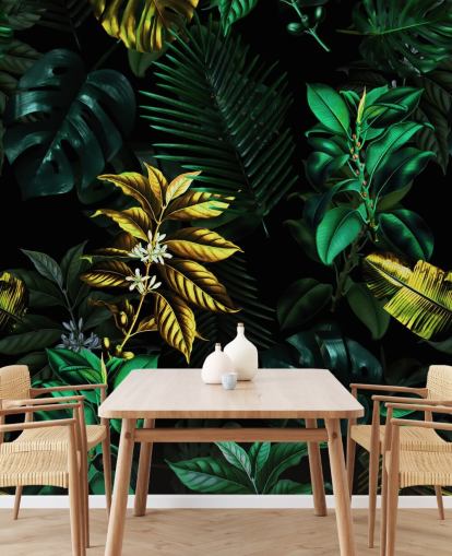 papel pintado de hojas verdes y amarillas