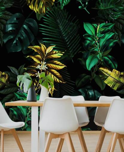 groen en geel bladerenbehang