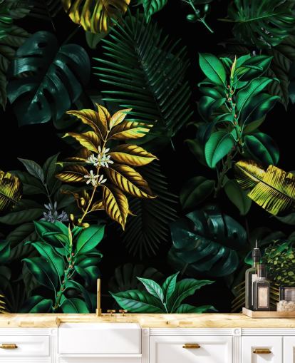 carta da parati foglie verdi e gialle