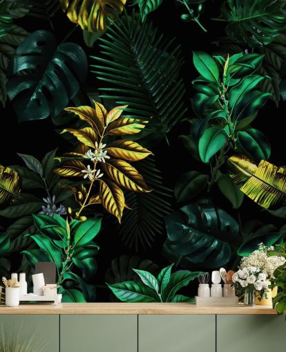 papel de parede de folhas verdes e amarelas