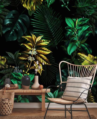 papel de parede de folhas verdes e amarelas