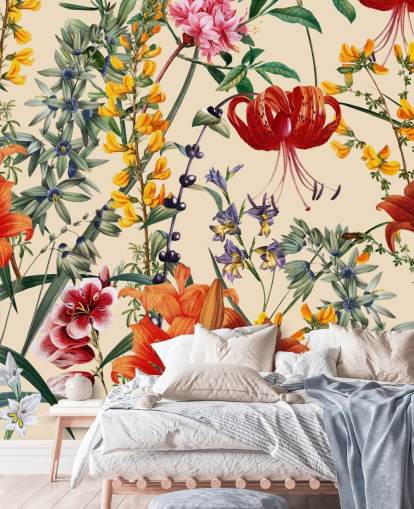 Papel de parede floral em papel de parede multicolorido