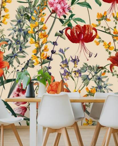 Papel de parede floral em papel de parede multicolorido Papel de parede floral em papel de parede multicolorido