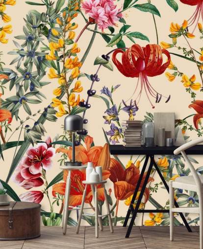 Blomster tapet i flere farver tapet Blomster tapet i flere farver tapet