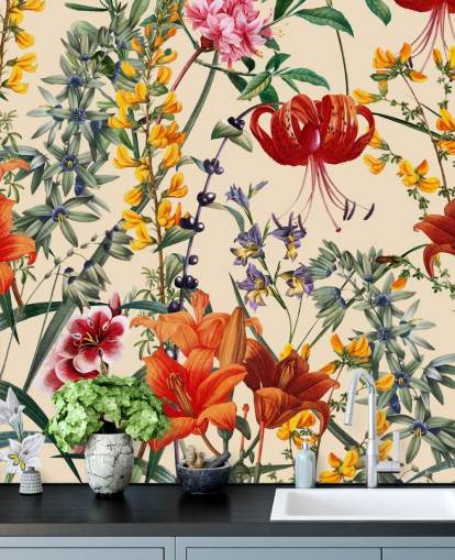 Papel de parede floral em papel de parede multicolorido Papel de parede floral em papel de parede multicolorido