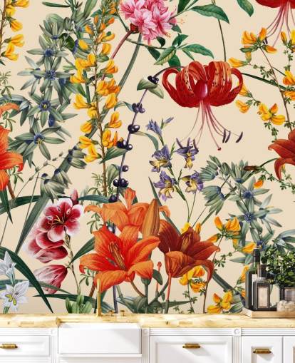 Bloemenbehang in meerkleurig behang