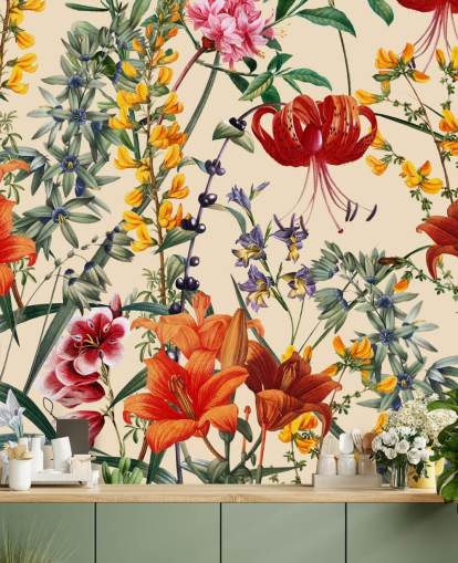 Floral wallpaper in multi colours wallpaper