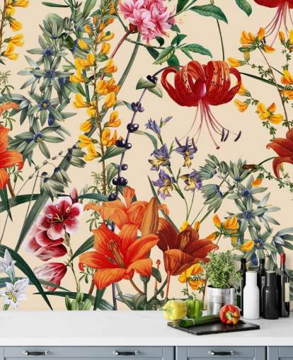 Blomster tapet i flere farver tapet Blomster tapet i flere farver tapet