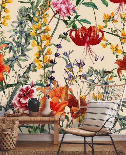 Papier peint floral en papier peint multicolore