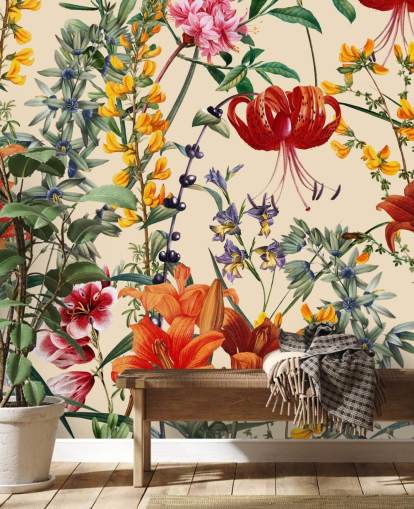 Bloemenbehang in meerkleurig behang Bloemenbehang in meerkleurig behang