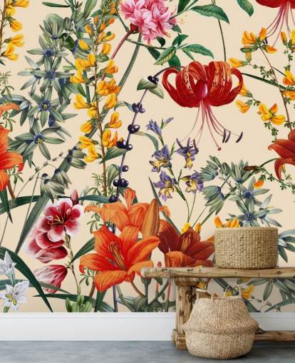 Bloemenbehang in meerkleurig behang Bloemenbehang in meerkleurig behang