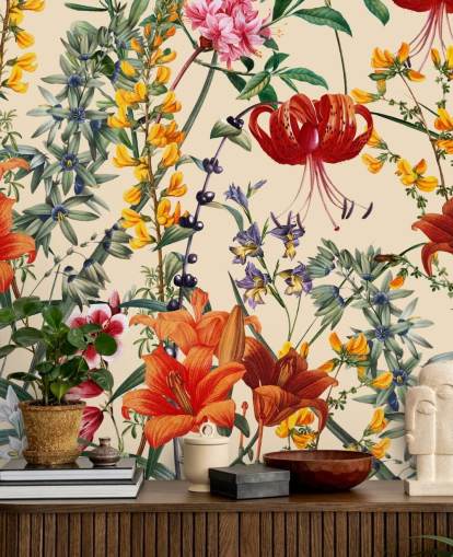 Papier peint floral en papier peint multicolore
