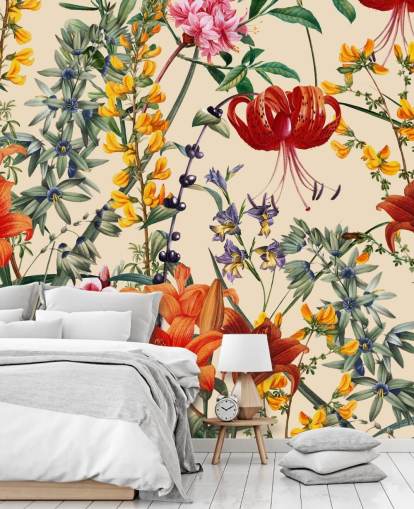 Papel pintado floral en papel pintado multicolor Papel pintado floral en papel pintado multicolor