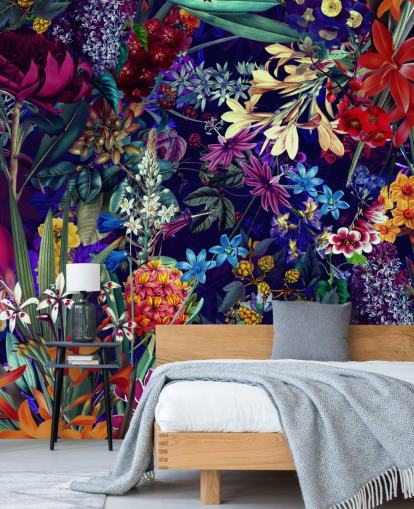 papel pintado floral oscuro y colorido papel pintado floral oscuro y colorido