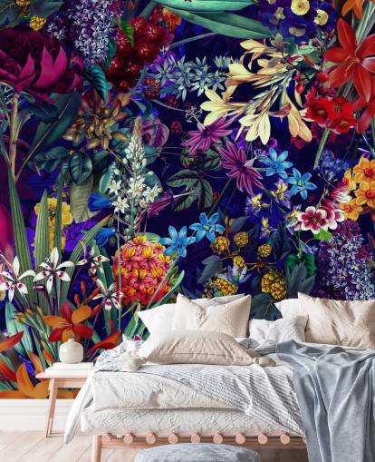 papel de parede floral e colorido escuro papel de parede floral e colorido escuro