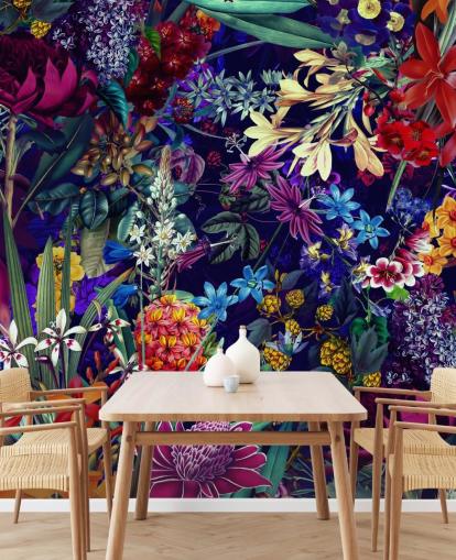 papier peint floral foncé et coloré