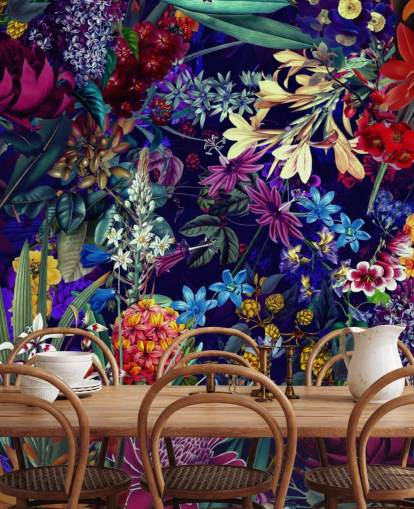 dark floral and colourful wallpaper