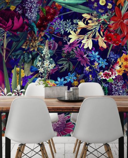 papel pintado floral oscuro y colorido papel pintado floral oscuro y colorido