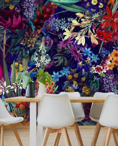 papel pintado floral oscuro y colorido