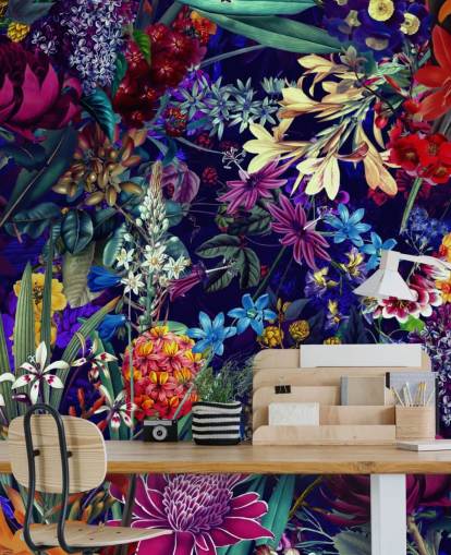 papel de parede floral e colorido escuro