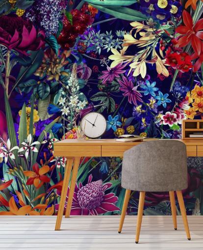 papel de parede floral e colorido escuro papel de parede floral e colorido escuro