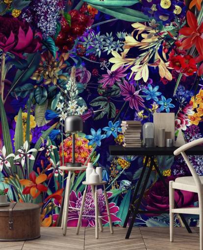 dark floral and colourful wallpaper