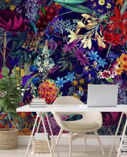 papier peint floral foncé et coloré