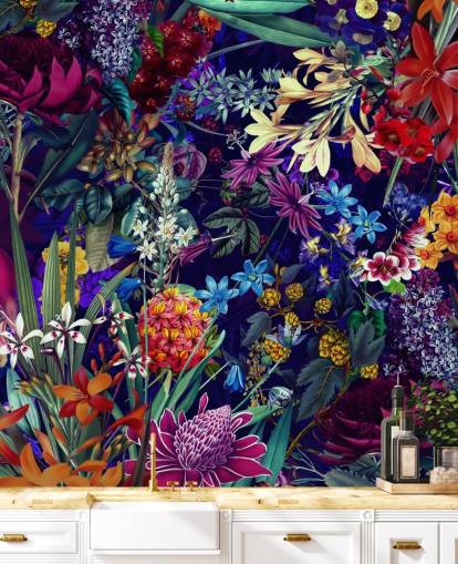 dark floral and colourful wallpaper