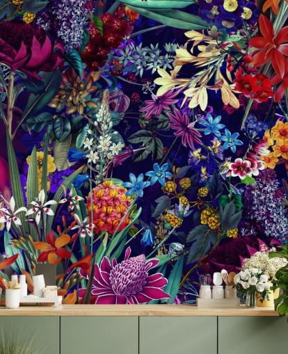 dark floral and colourful wallpaper