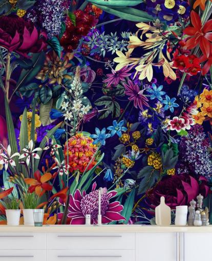 papel de parede floral e colorido escuro