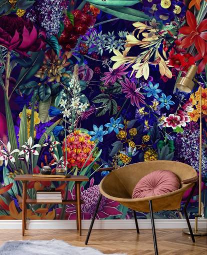 papel de parede floral e colorido escuro papel de parede floral e colorido escuro