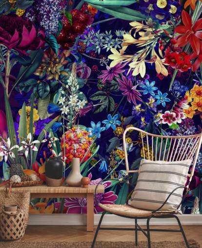dark floral and colourful wallpaper