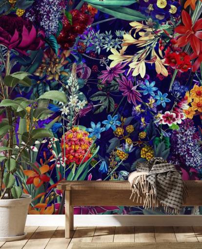 papel de parede floral e colorido escuro