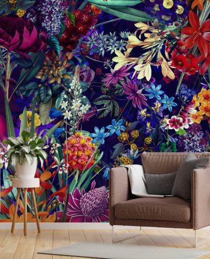 dark floral and colourful wallpaper