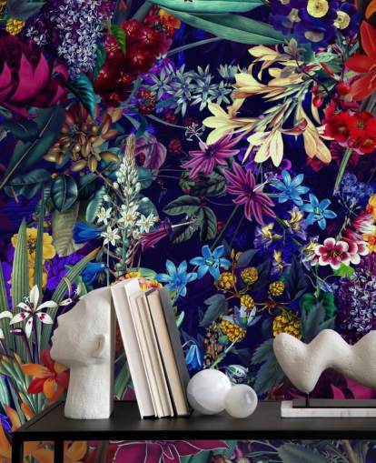 dark floral and colourful wallpaper