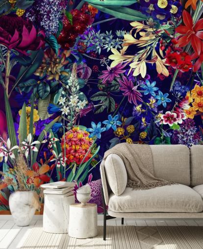 dark floral and colourful wallpaper