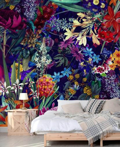 dark floral and colourful wallpaper